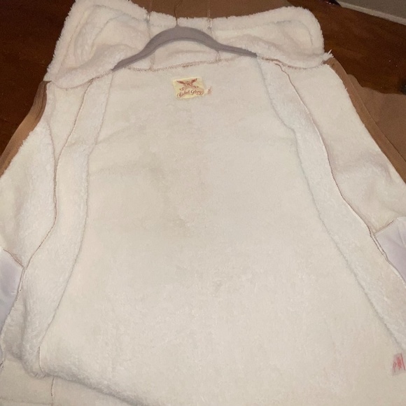 Faded Glory Brown Brushed Hooded Coat with Sherpa like Lining &Trim Sz M - Picture 7 of 9